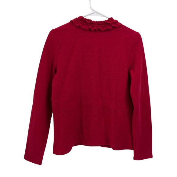 Alfani Petite Womens Red Ruffle Front Cardigan Sweater 100% Merino Wool Size P/S - Picture 8 of 11